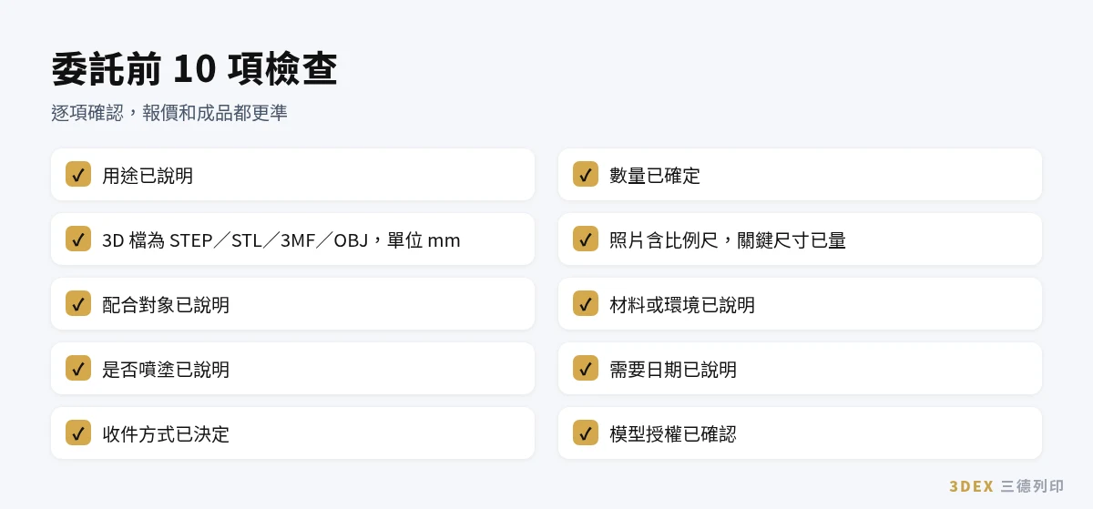 代客3D列印委託前 10 項檢查