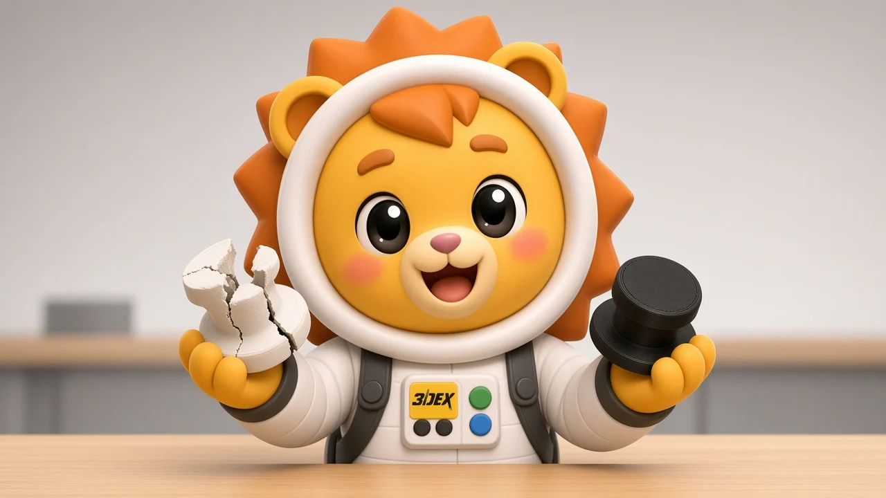 小德拿著損壞舊零件與代客3D列印新零件